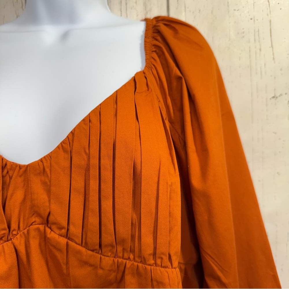 Abercrombie & Fitch Burnt Orange Smocked Peasant Blouse Puff Sleeve Size L Boho - Picture 3 of 12